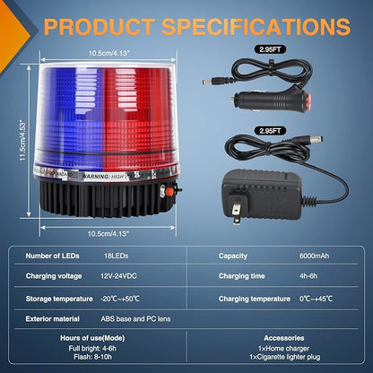 Nilight 18LED Strobe Lights Red Blue Wireless Rotating Emergency Safety Flashing Beacon Light with Magnetic Base Mount and Two Types of Plugs for Vehicle UTV Truck Forklift Tractor Snow Plow