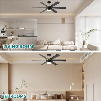 SHOWDI Ceiling Fan with Lights and Remote, 6 Blade App Control Timer Reversible Stepless Brightness and Color Temperature Outdoor Wood Ceiling Fan with Lights (Black-Gold, 56 Inch)