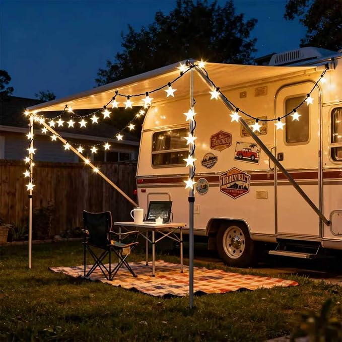 Solar Star Lights Outdoor - 50 LED Solar String Lights Outdoor Waterproof, 30.68ft Solar Powered Star String Lights, Warm White Twinkle Fairy Lights for Garden Fence Yard Decorations, 8 Modes