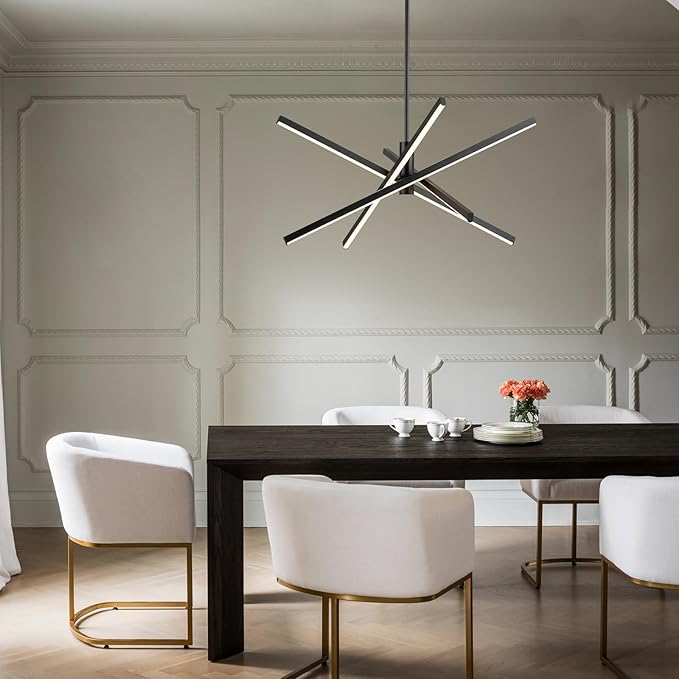 Y'INSP Black LED Chandeliers for Dining Room, 4-Lights Modern Pendant Light Fixture LED Embedded Hanging Lighting Fixtures for Kitchen Island Bedroom Living Room