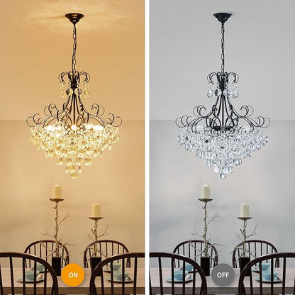 ANJIADENGSHI Crystal Chandelier K9 Crystal Lighting Chandelier for Living Room 10 E12 Bulbs High 27.6 in x Diameter 22.8 in, Black
