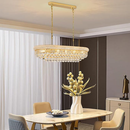 Crystal Chandeliers for Dining Room Light Fixtures Over Table, Modern Crystal Chandeliers for Kitchen lsland, 11 Lights Empire Style Gold Luxury Lighting Fixtures for Living Room Bar L34.5 Inch