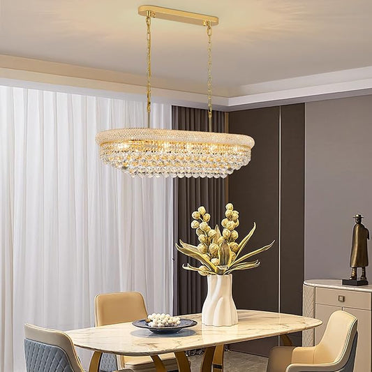 Crystal Chandeliers for Dining Room Light Fixtures Over Table, Modern Crystal Chandeliers for Kitchen lsland, 11 Lights Empire Style Gold Luxury Lighting Fixtures for Living Room Bar L34.5 Inch