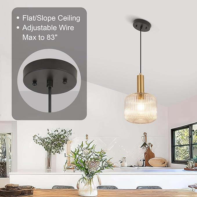 8 Inch Clear Glass Pendant Lights Small Modern Chandelier Pendant Lighting Mid Century Hanging Lights Adjustable Kitchen Island Light for Dining Room Bedroom Hallway