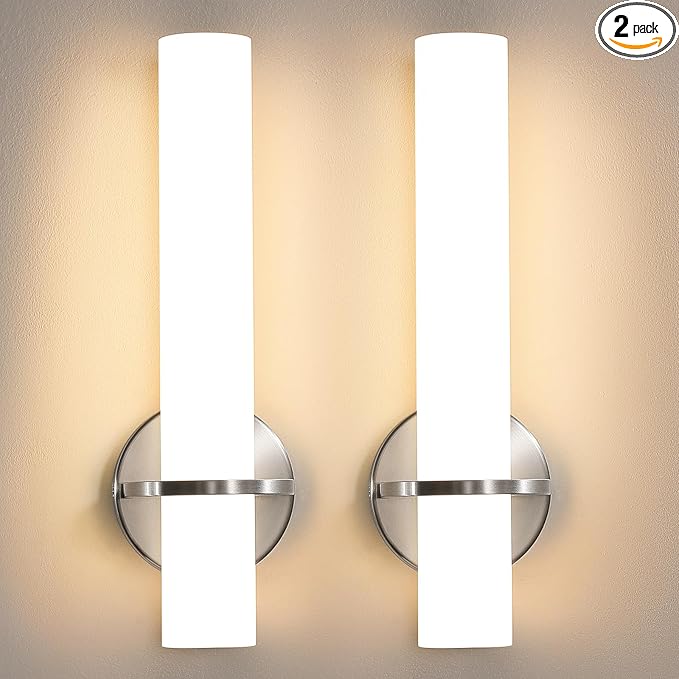 AIJIASI Brushed Nickel Wall Sconces Set of Two - 15 inch Modern Bathroom Sconce 15W 3000K Dimmable LED Sconces Wall Lighting, Indoor Wall Sconce Light for Living Room Corridor Mirror Bedroom Stairs