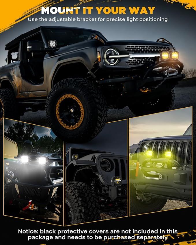 Auxbeam XP-Ultra Series 5 Inch Cube Offroad Lights, Amber DRL Function, Amber White Light Covers, 132W 15600LM Spot Flood Combo, LED Pod Light Bar Off-Road Fog Lights, Pair