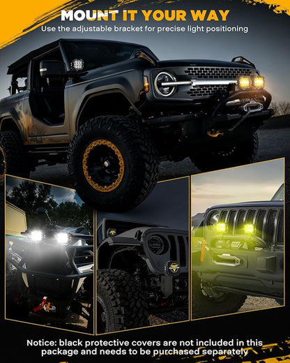 Auxbeam XP-Ultra Series 5 Inch Cube Offroad Lights, Amber DRL Function, Amber White Light Covers, 132W 15600LM Spot Flood Combo, LED Pod Light Bar Off-Road Fog Lights, Pair