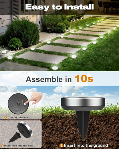 btfarm 10 Pack Solar Lights Outdoor, 8 LED Solar Ground Lights IP65 Waterproof Flat Solar Disc Light, Pathway Lights for Garden Lawn Patio Yard Path Landscape, Cool White
