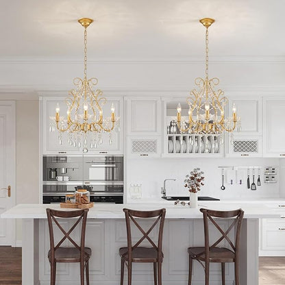 WUZUPS 5-Light Crystal Candle Chandelier Pendant Ceiling Light Modern Lighting Fixture for Bedroom Hallway Bar Kitchen Bathroom, H 23.2" W 20.7", E12 Base, Gold