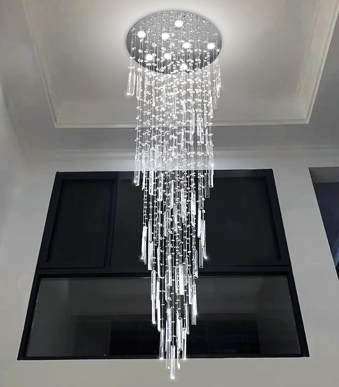 D24'' x H78'' Modern Crystal Chandelier High Ceiling Chandeliers for Entryway Glam Chandelier Large Raindrop Chandeliers LED Dimmable Light Fixtures for Staircaes Foyer Hallway Living Room