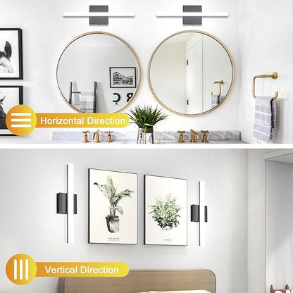 Combuh 2 PackLED Bathroom Vanity Light Bar 16 Inch 9W Black IP44 Over Mirror Lighting Fixture Wall Sconces Indoor Modern Cool White 6000K