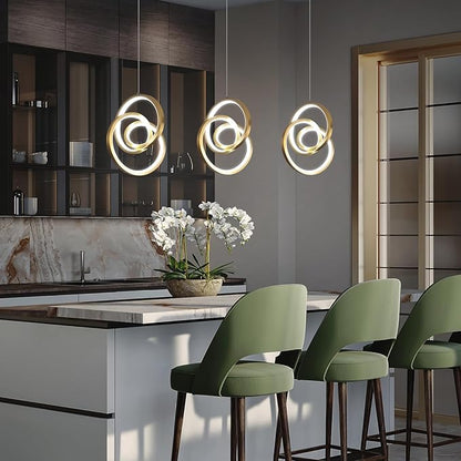 Modern LED Pendant Light Fixtures 5500K Pendant Lights Kitchen Island Lighting Adjustable Height Gold Hanging Lamp for Dining Room Bedroom Living Room,3 Packs