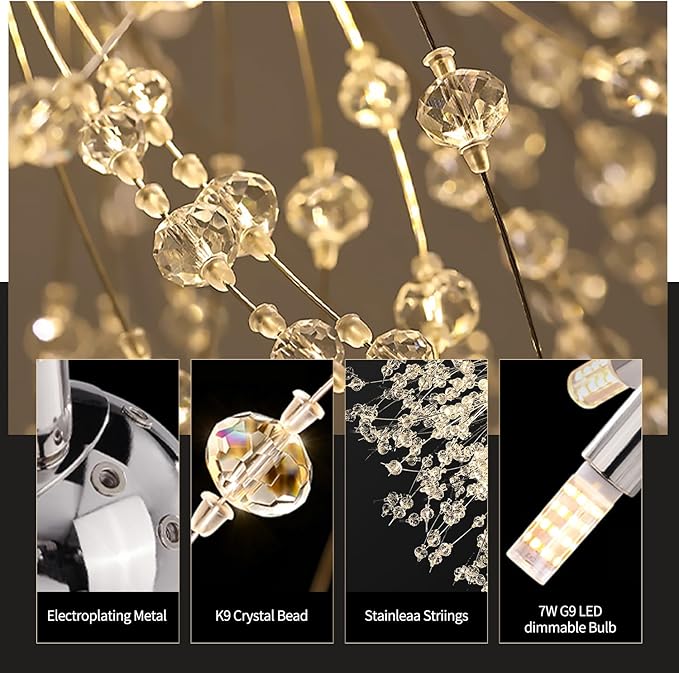Chandeliers Crystal Flush Mount Ceiling Light Modern Sputnik Firework Close to Ceiling Lamp LED Flower Ceiling Light Fixtures for Dining Room Bedroom Kitchen Island Entryway Foyer 7 G9 Bulbs Included