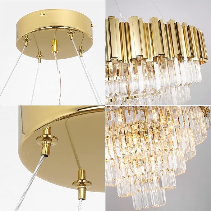 Gold Crystal Chandelier Large, 17-Light Luxury Chandelier Lighting Fixture for High Ceiling Foyer Entryway Living Room D35.4