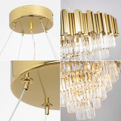 Gold Crystal Chandelier Large, 17-Light Luxury Chandelier Lighting Fixture for High Ceiling Foyer Entryway Living Room D35.4