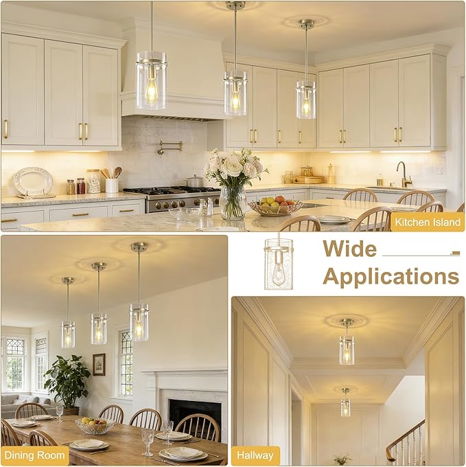 1 Pack Seeded Glass Pendant Lights Kitchen Island, Hanging Modern Pendant Light Fixtures, 5.5" Matte Gold Pendant Lighting Island Lights for Kitchen Over Sink Entryway Hallway