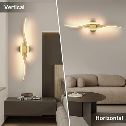 KARTOOSH Battery Operated Wall Sconces Set of Two with Remote Control, Dimmable/3 Colors/Night-Light/Timer/Memory, Gold Modern Wireless LED Sconce for Living Room, Hallway, Bedroom, 39.3 Inch (2 Pack)