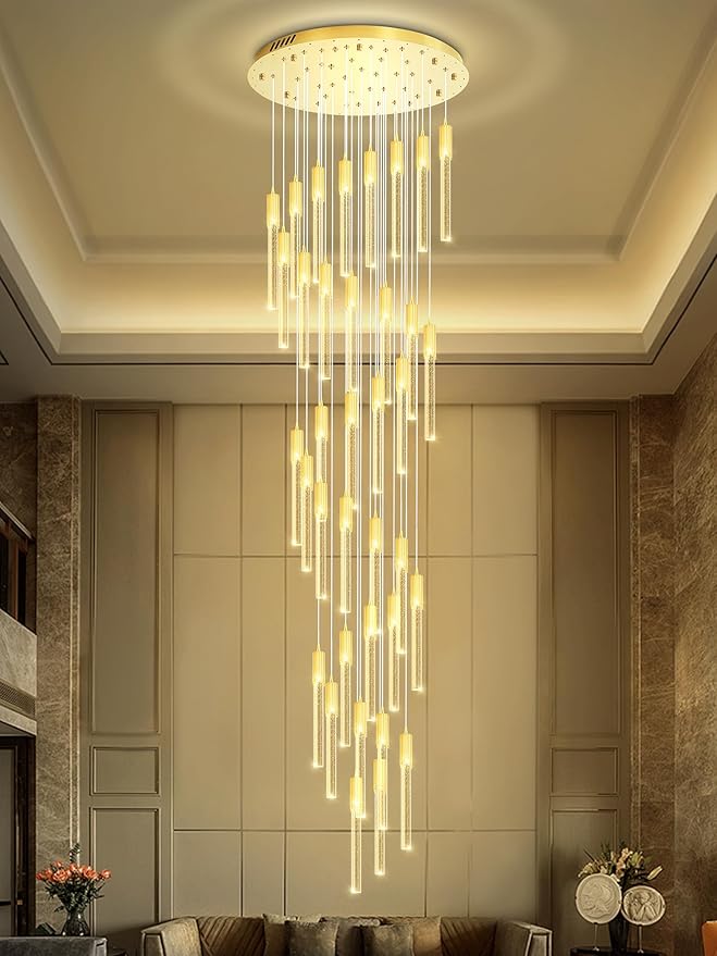Flashing God 181'' Large Chandeliers for High Ceiling 36-Lights Raindrop Crystal Chandelier Modern Bubble Chandelier Crystal Pendant Light for Living Room Staircaes Foyer Entrance Gold
