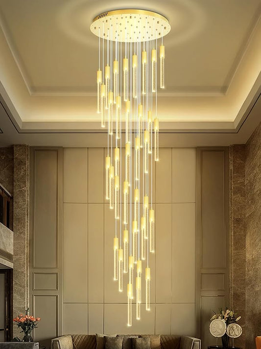 Flashing God 181'' Large Chandeliers for High Ceiling 36-Lights Raindrop Crystal Chandelier Modern Bubble Chandelier Crystal Pendant Light for Living Room Staircaes Foyer Entrance Gold