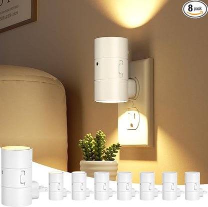 JOFIOS Night Lights Plug Into Wall,3 Color Temperatures LED Night Light Plug in,Dusk to Dawn Sensor,0-100LM Adjustable Brightness,Dimmable Night Lights for Hallway Bathroom Stair Bedroom,White,8 Pack