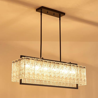 Shrine Lighting Crystal Chandeliers, Modern Luxury Style, Perfect Pendant Light Fixture for Living Space, D20'' × H4'', Adjustable 43'', 6 x E12 Sockets, Glass Shade & Black Finish Frame