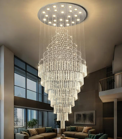 HAIXIANG W47 x H120 Crystal LED Chandelier with Light Bulbs Luxury Raindrop High Ceiling Chandeliers for Entryway Villa Staircase Foyer Living Room Lighting Fixtures Silver