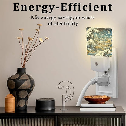 Blue Ocean Waves Night Light for Kids, Rough Sea Waves Night Light Plug in with Dusk to Dawn Sensor, 0.5w Energy Saving Sleep Friendly Nightlight for Hallway Stairway Kitchen Bedroom