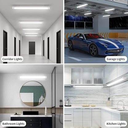 Airand Utility LED Shop Light Fixture 2PCS 4FT Linkable Plug in LED Tube Light for Kitchen Bathroom Garage Basement Office, Long LED Shoplight, Corded Electric with ON/Off Switch, IP66 Waterproofing