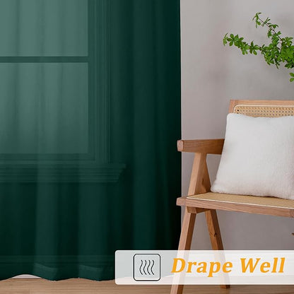 Gwine Hunter Green Sheer Curtains for Living Room 45 inches Long, Short Voile Light Filtering Window Treatments Sheer Curtains for Bedroom, Half Window Drapes with Rod Pocket, Each 42" Wx45 L