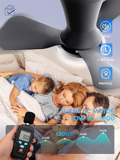 LANMEL Ceiling Fan with Light, Modern Flush Mount Low Profile with Remote Control, Reversible, 3CCT Dimmable, Quiet,LED for Bedroom, Living Room, Indoor/Outdoor Patio Use 22 Inch Silver & Black