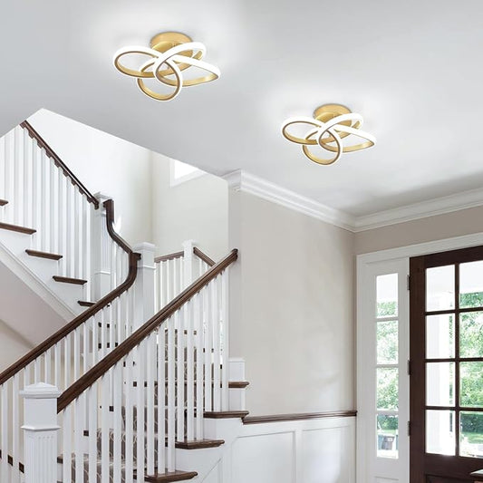 CANEOE Gold Led Hallway Light, 6000K Modern Led Ceiling Light Fixture, Small Close to Ceiling Lamp for Hallway Corridor Closet Bedroom Bathroom Kitchen Stair Curved Design