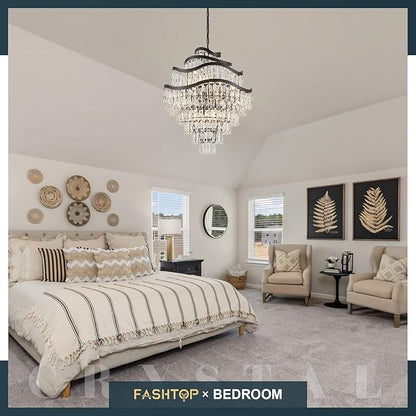9-Tier 16 Lights Crystal Chandelier Luxury Light Fixtures 24" Black K9 Crystal Pendant Ceiling Lighting for Living Room Dining Room Foyer Bedroom Kitchen, E12