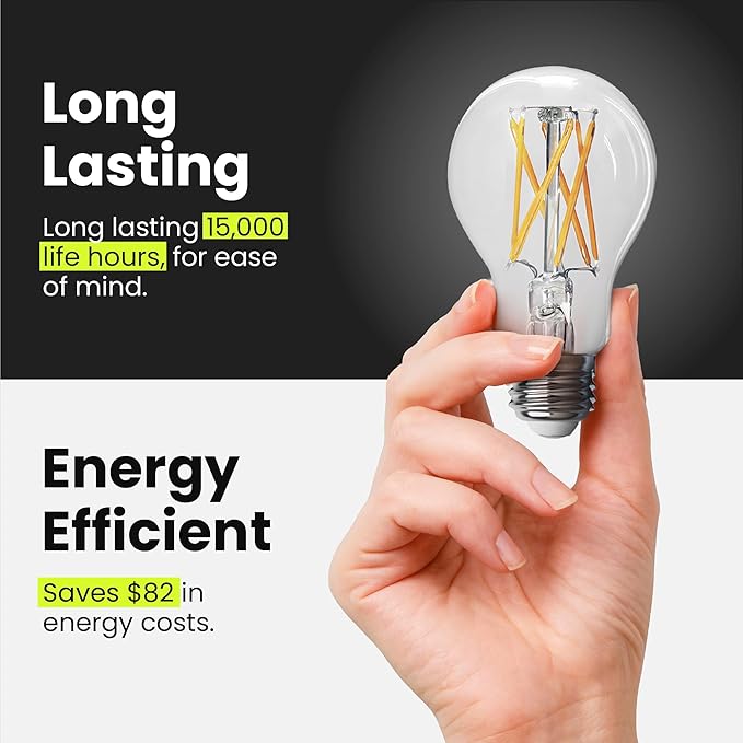 Feit Electric A19 LED Filament Light Bulbs, 40W Equivalent, 3000K Bright White, 450 Lumens, Dimmable, 90+ CRI, 17,000-Hour Life, Vintage Style, A1940CL930CA/FIL/4, 4-Pack