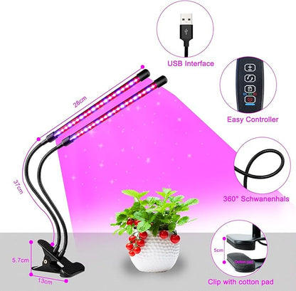 SDOVUERC Grow Lights for Indoor Plants, Full Spectrum LED Plant Lamps with Clips and 3m Cables for Seeding Growing(2 Pack)