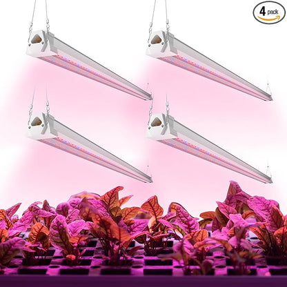 FREELICHT 4 Pack 4FT LED Grow Light, 40W (250W Equivalent), Red Blue (660nm+460nm) Full Spectrum Grow Light for Indoor Plants, Linkable Plug in Plant Growing Lamps for Hydroponic Seeding Veg Flower