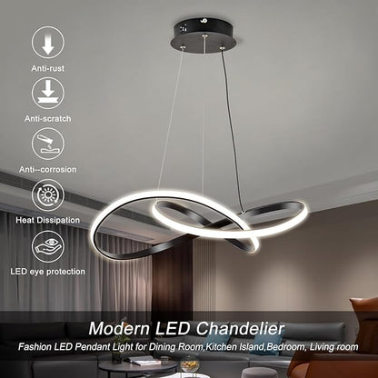 Modern LED Pendant Light Fixture，Black Contemporary Ceiling Hanging Fixture with Irregular Ring Lights for Dining Living Room Bedroom Kitchen Island Cafe（4000K，Neutral Light ）