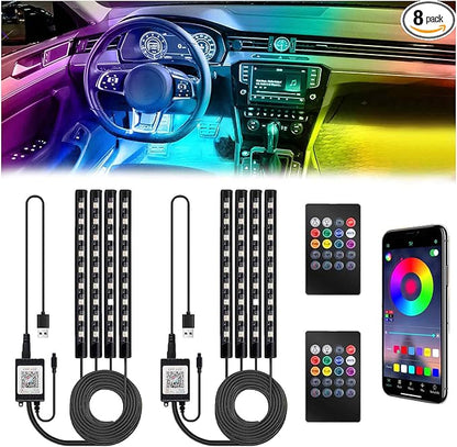 BFXM Car Interior Lights, 5V LED Strip Lights with USB Adapter, Ambient Lighting Car Accessories, App & Remote Control Music Sync Color Change Lights for Truck Car Decor (36LED Beads) -2 Set