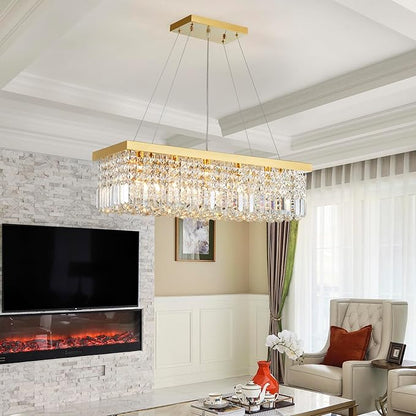Saint Mossi 5-Lights K9 Crystal Chandelier for Dining Room, Rectangular Pendant Light Fixture for Kitchen Island, Raindrop Chandelier, H9 x W10 x L31, Chain Adjustable