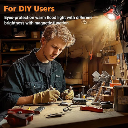 Samyoung 2-Pack 2400LM Magnetic Rechargeable Work Light, Dual-Sided LED Work Light, Up to 80 Hours Runtime, Stepless Dimming 2700K-8000K, Magnetic Flashlight with 360° Rotating Stand, Hook, Red