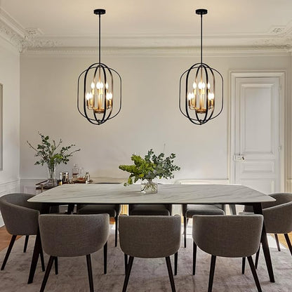 Black and Gold Chandelier for Dining Room, 8-Light Farmhouse Entryway Light Fixture Adjustable Pendant Lights Kitchen Island Rustic Kitchen Chandelier for Entryway, Living Room, Foyer