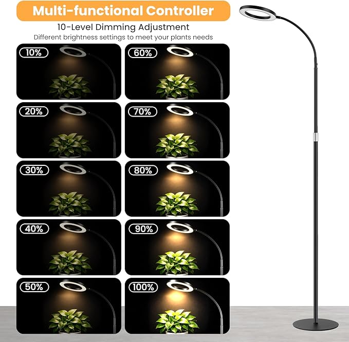 Grow Lights for Indoor Plants, Full Spectrum Plant Grow Light with 3/9/12H Timer, 3 Color Modes, 10 Brightness, Adjustable Growing Lamp for Large Indoor Plants, 17.7-29.5 Inch