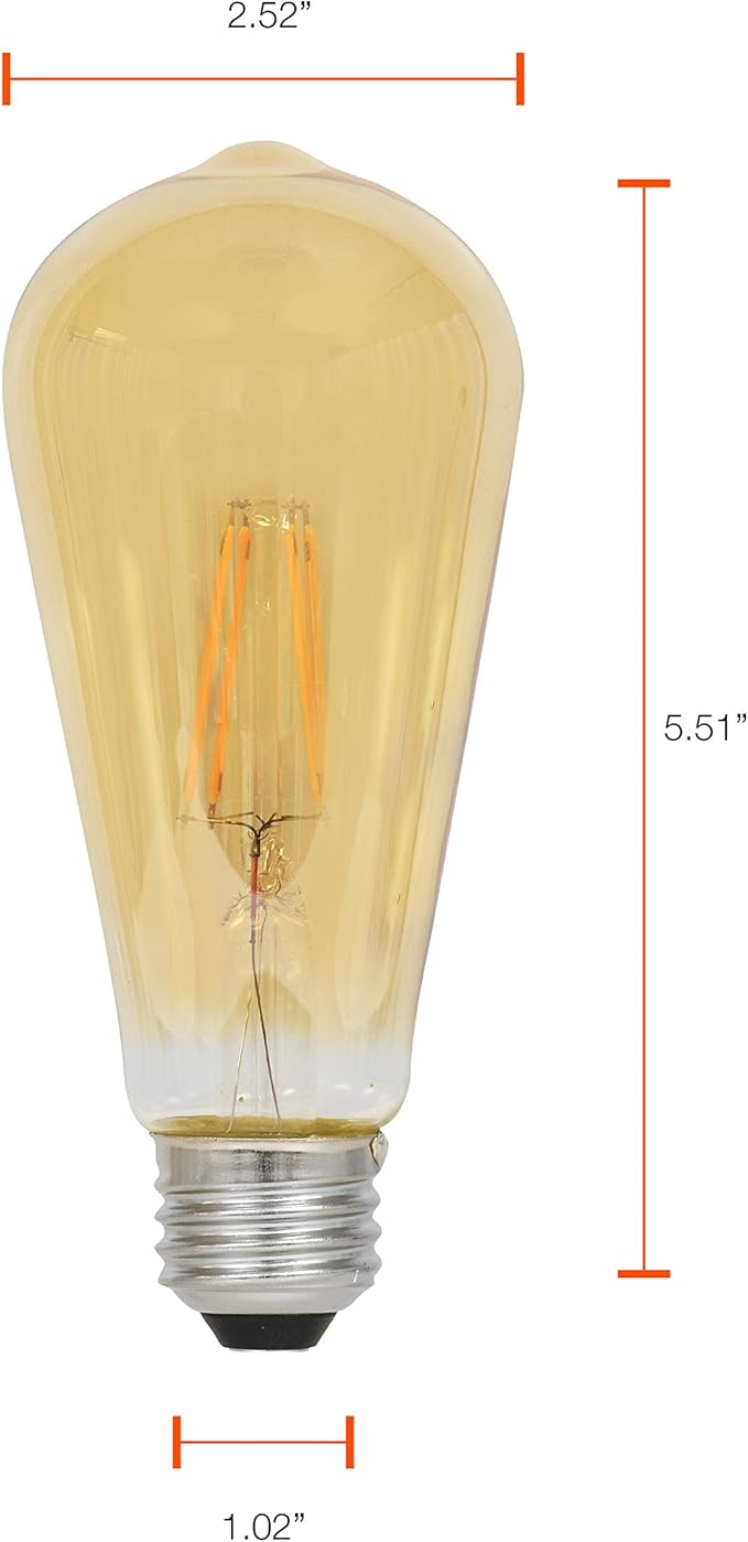 Sylvania LED Vintage Filament ST19 Light Bulb, 40W Equivalent Efficient 4.5W, 13 Year, Dimmable, 2175K, Amber Glow - 1 Pack (75351)
