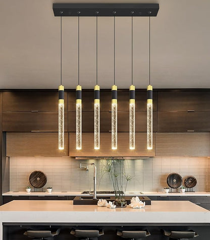 6-Lights Modern Rectangular Chandeliers for Living Room LED Dimmbale Light Fixture Entryway High Ceiling Light Pendants Lighting for Dining Room