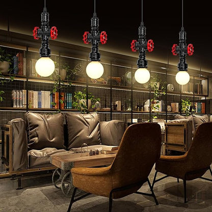 Kawell Vintage Pendant Light Fixtures Industrial Retro Ceiling Chandelier Creative Water Pipe Hanging Light Fixtures Art Deco Iron E26 60W Max for Bedroom Cafe Bar Restaurant Kitchen, Black Color