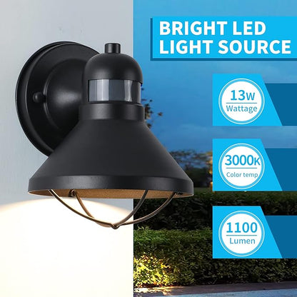 LONEDRUID Motion Sensor Outdoor LED Porch Wall Light Fixtures Dusk to Dawn Exterior Barn Lantern Black Farmhouse Sconce Lighting Wall Mount Lamp for Garage Patio Balcony Doorway
