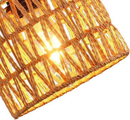 Woven Pendant Light Boho Chandelier, Rattan Pendant Lights Kitchen Island, Farmhouse Pendant Lighting with Hand Woven Wicker Shade, Boho Chandelier Light Fixtures Ceiling Hanging Light