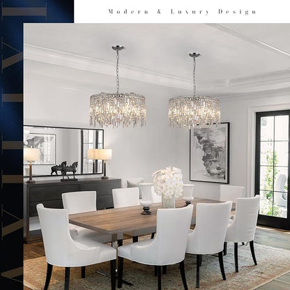 A AXILIXI Crystal Chandelier, 24" Modern Round Chandelier for Dining Room, K9 Large 8-Light Crystal Pendant Fixtures Raindrop Luxury Pendant Ceiling Light Chrome for Entryway Foyer Staircase