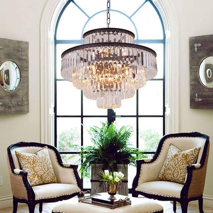 Modern Crystal Chandelier Pendant Ceiling Lights 5-Tier Chandeliers for Dining Rooms Foyer Hallway 13-Lights (Dia 24 Inch)-Oil Brown