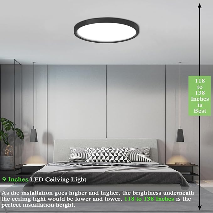 Ceiling Light Fixtures 9 Inches, 3 Color Temperatures Switchable 18W Round Black Shell LED Ceiling Mount Light for Bedroom, Kitchen, Living Room, Dining Room -3000K/4500K/6500K