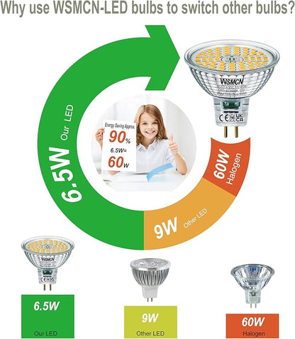 MR16 GU5.3 LED Bulbs, 6.5W Neutral White 4000K Light Bulbs, 60W Halogen Bulb Equivalent, AC/DC12V Low Voltage Bulb, 580Lm Spotlight Bulbs, Non-dimmable, 120° Beam Angle, Pack of 6